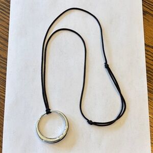 Silver Pendant Necklace on Black Cord - Women Jewelry